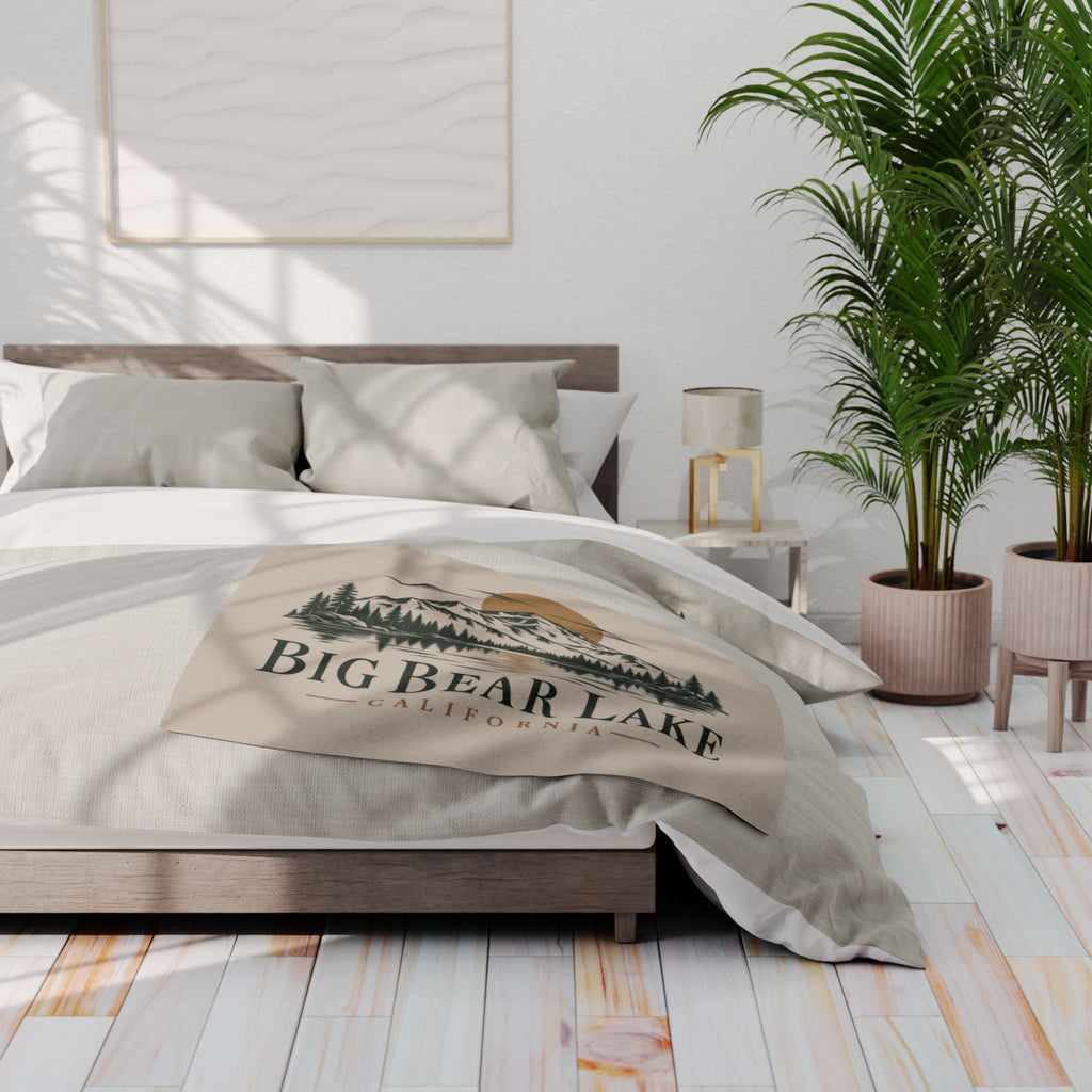 Big Bear Lake Scenic Fleece Blanket - California Mountain & Lake Sunset Throw
