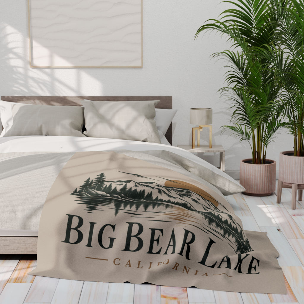 Big Bear Lake Scenic Fleece Blanket - California Mountain & Lake Sunset Throw