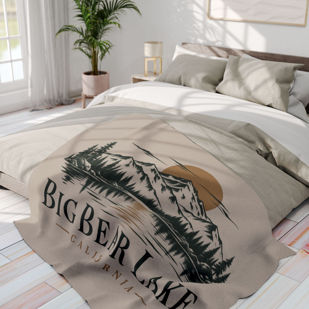 Big Bear Lake Scenic Fleece Blanket - California Mountain & Lake Sunset Throw