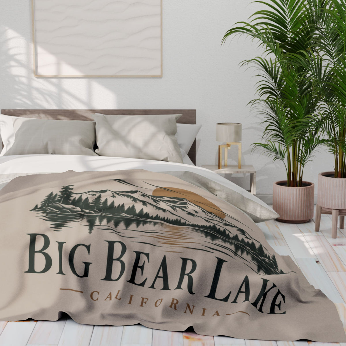 Big Bear Lake Scenic Fleece Blanket - California Mountain & Lake Sunset Throw