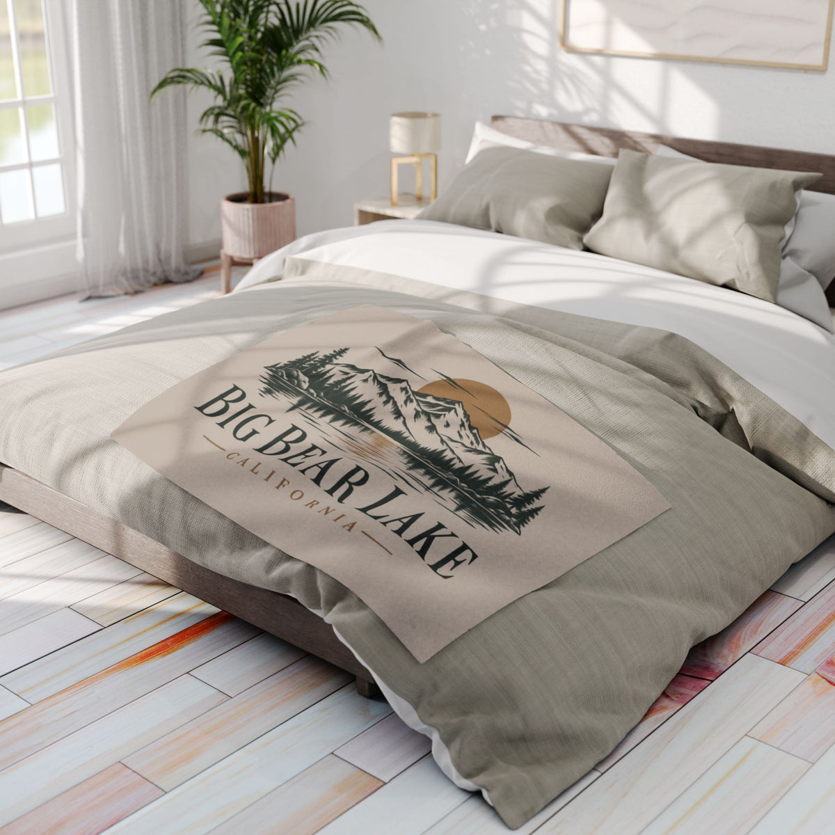 Big Bear Lake Scenic Fleece Blanket - California Mountain & Lake Sunset Throw