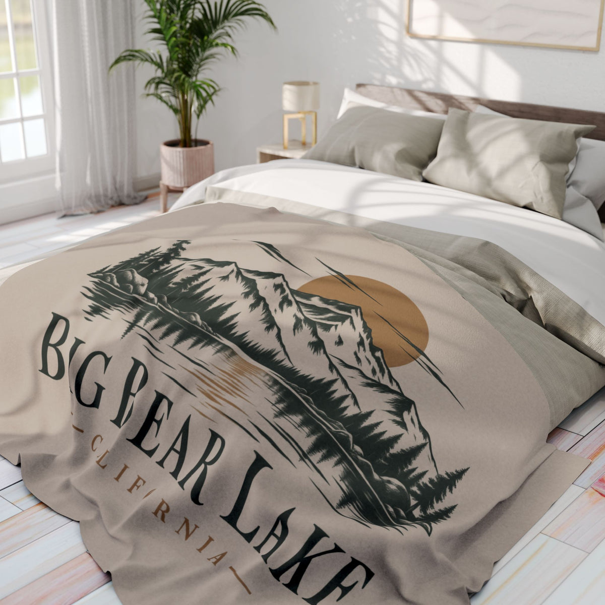 Big Bear Lake Scenic Fleece Blanket - California Mountain & Lake Sunset Throw